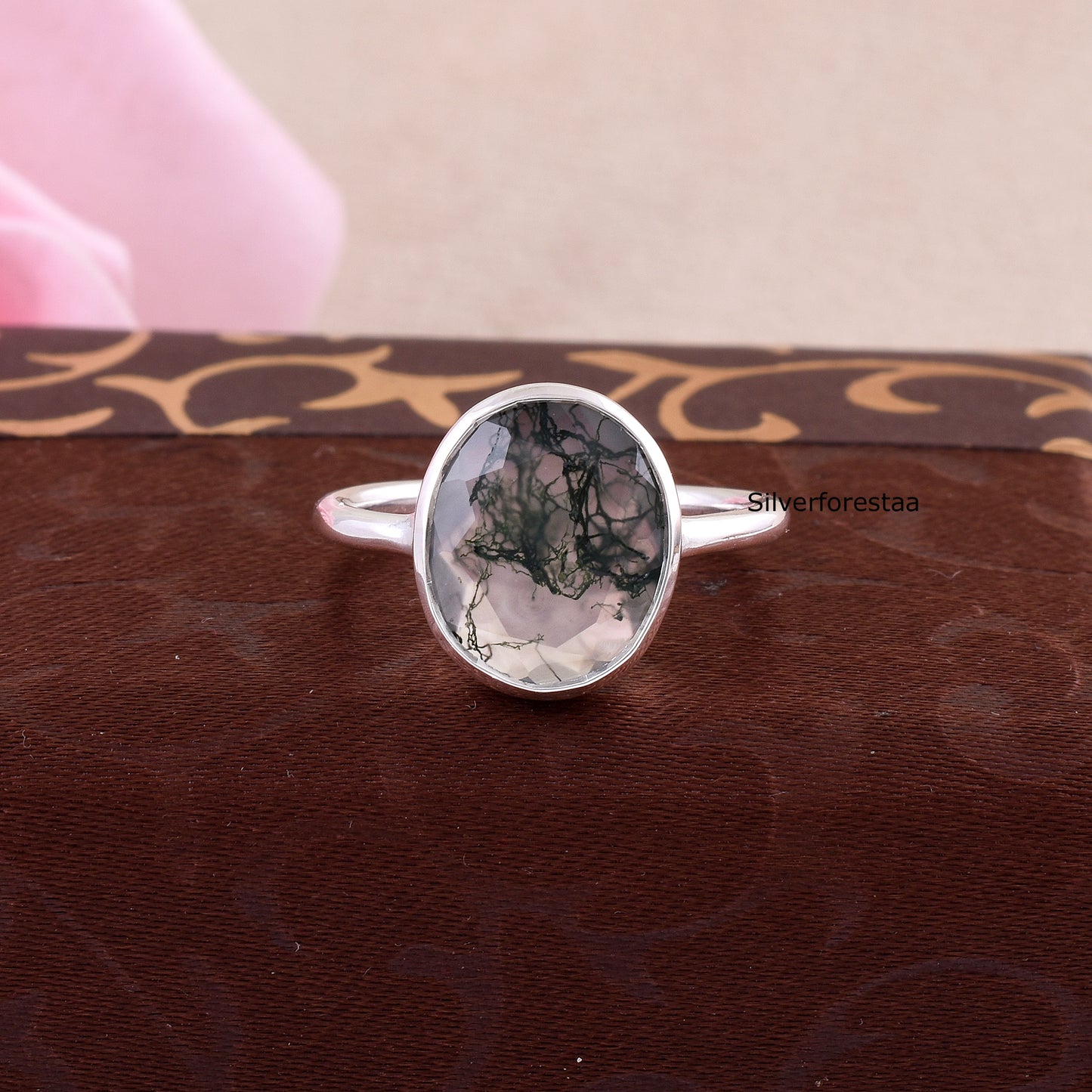 Midnight Moss Agate Silver Ring - SilverForestaa