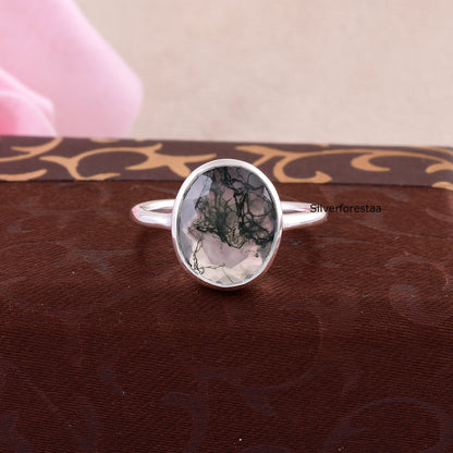 Midnight Moss Agate Silver Ring - SilverForestaa