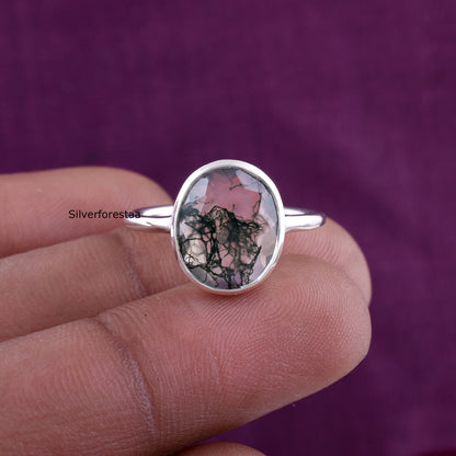 Midnight Moss Agate Silver Ring - SilverForestaa
