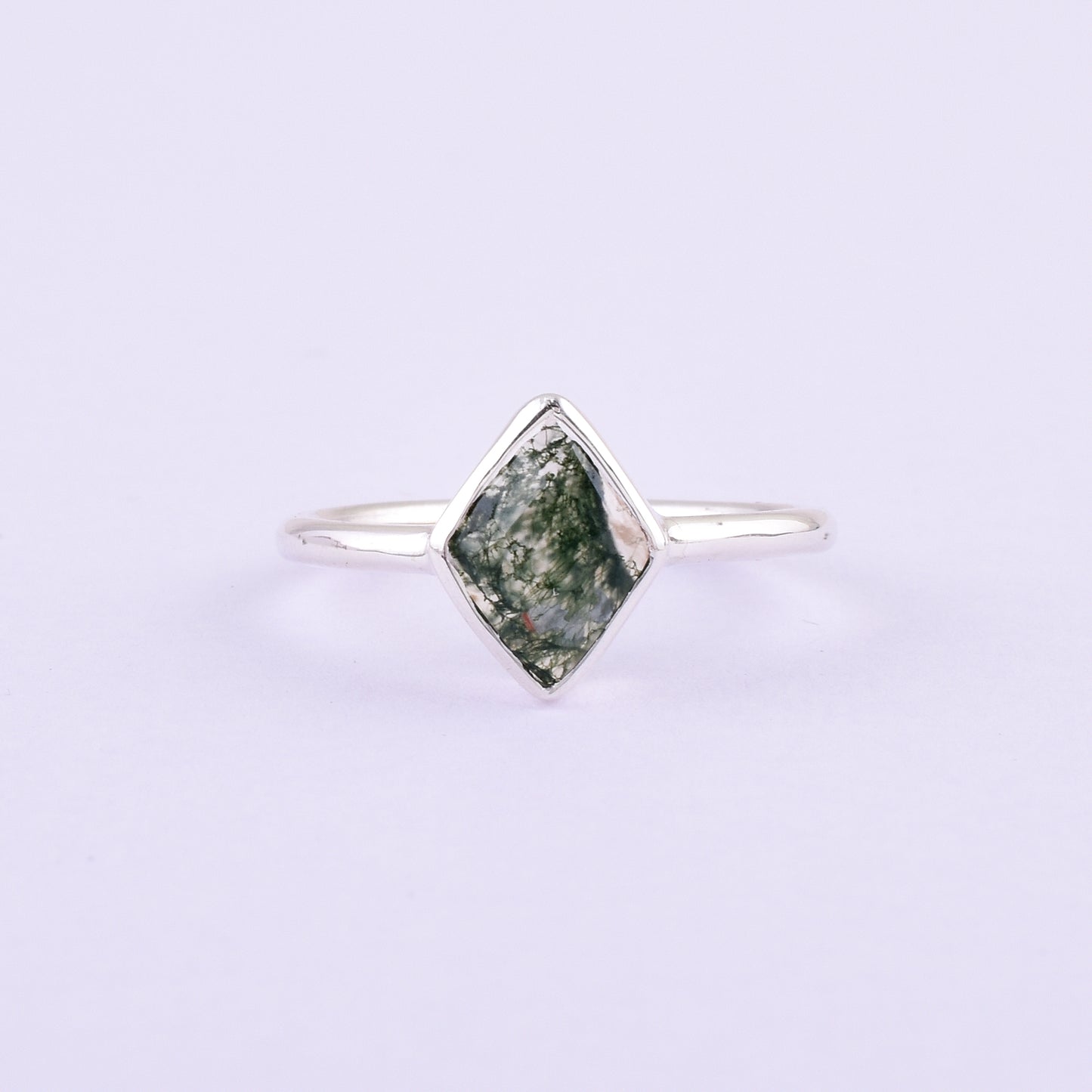 Natural Moss Agate Ring Elegant Silver Anniversary Ring