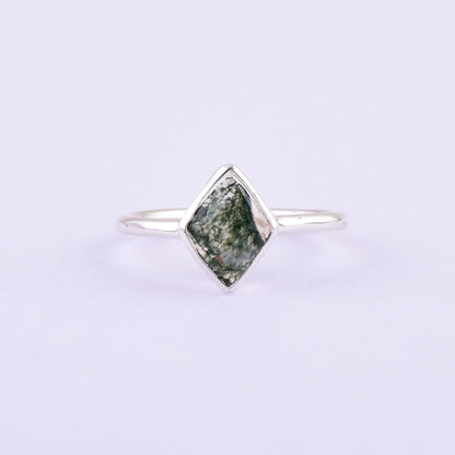 Natural Moss Agate Ring Elegant Silver Anniversary Ring