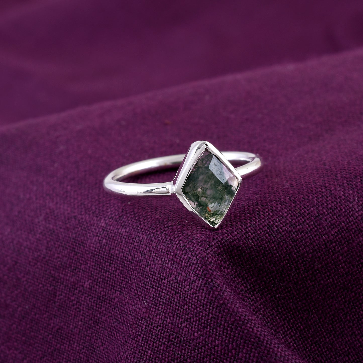 Natural Moss Agate Ring Elegant Silver Anniversary Ring