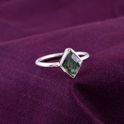 Natural Moss Agate Ring Elegant Silver Anniversary Ring
