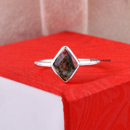 Natural Moss Agate Ring Elegant Silver Anniversary Ring