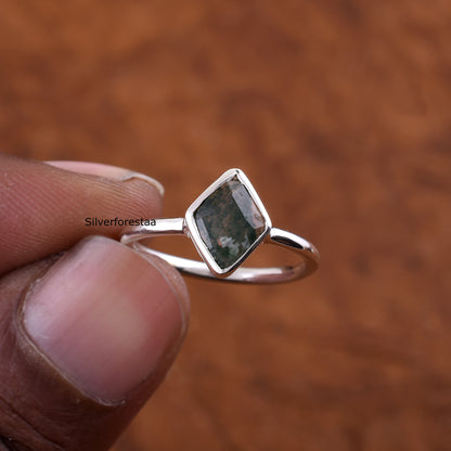 Natural Moss Agate Ring Elegant Silver Anniversary Ring