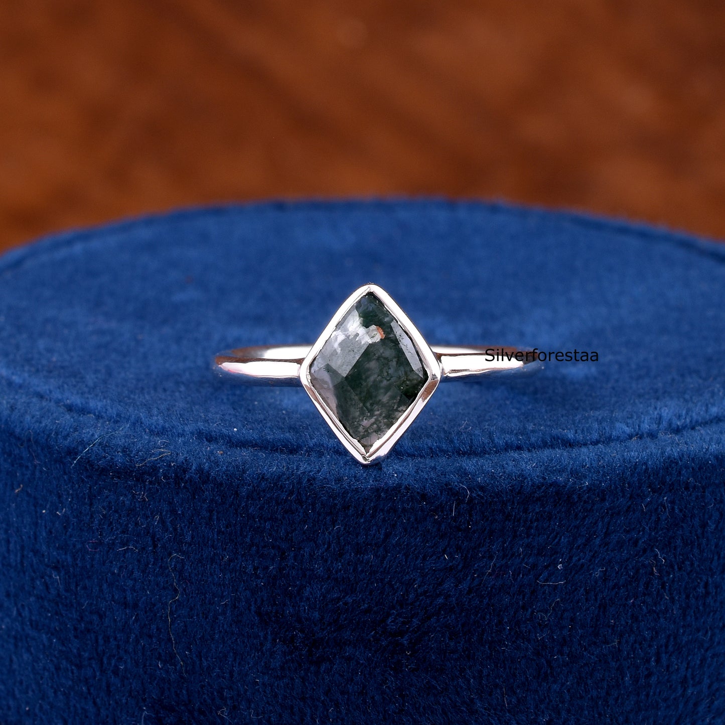 Natural Moss Agate Ring Elegant Silver Anniversary Ring