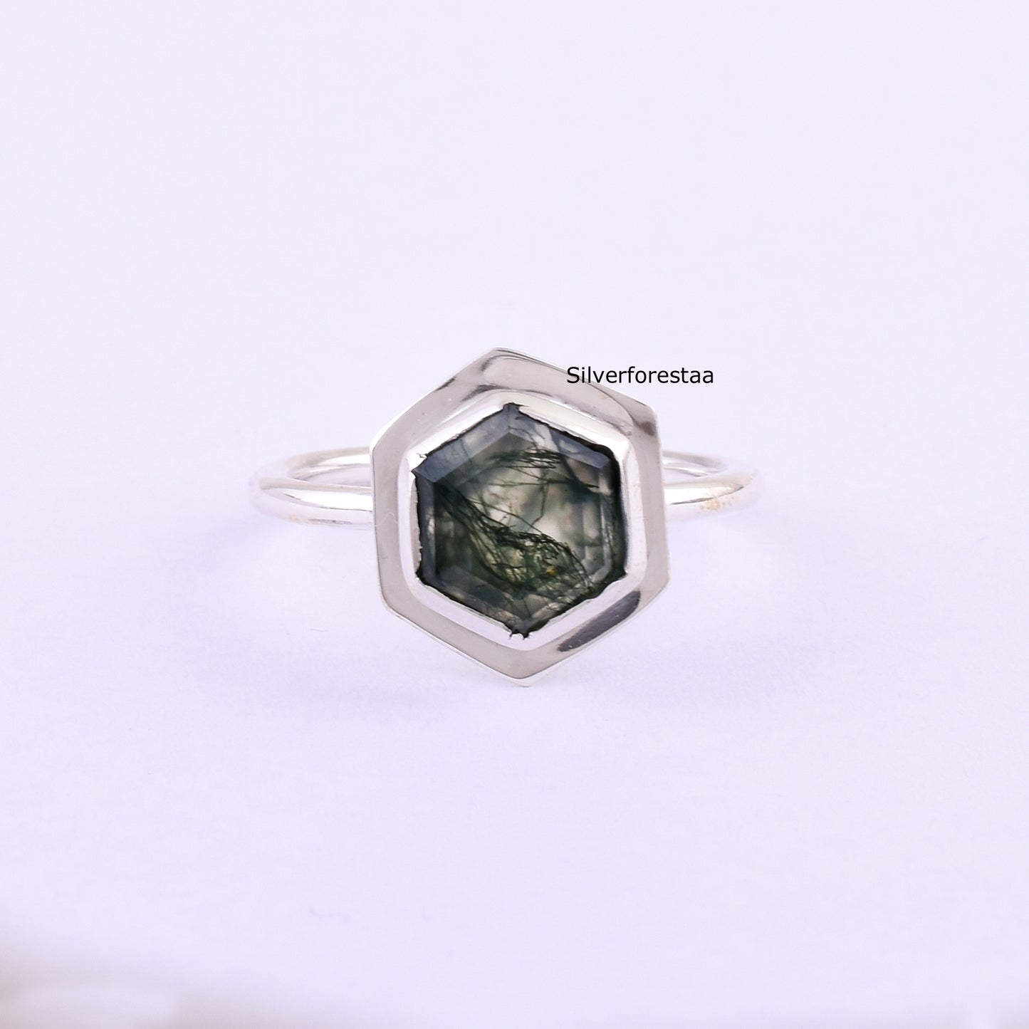 Handmade Moss Agate Ring 925 Silver Bridal Jewelry