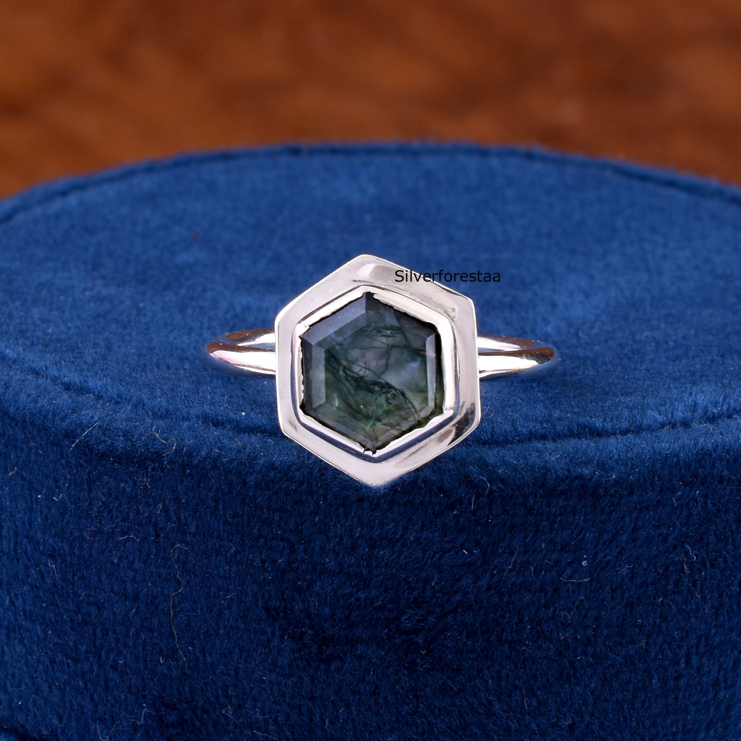 Handmade Moss Agate Ring 925 Silver Bridal Jewelry