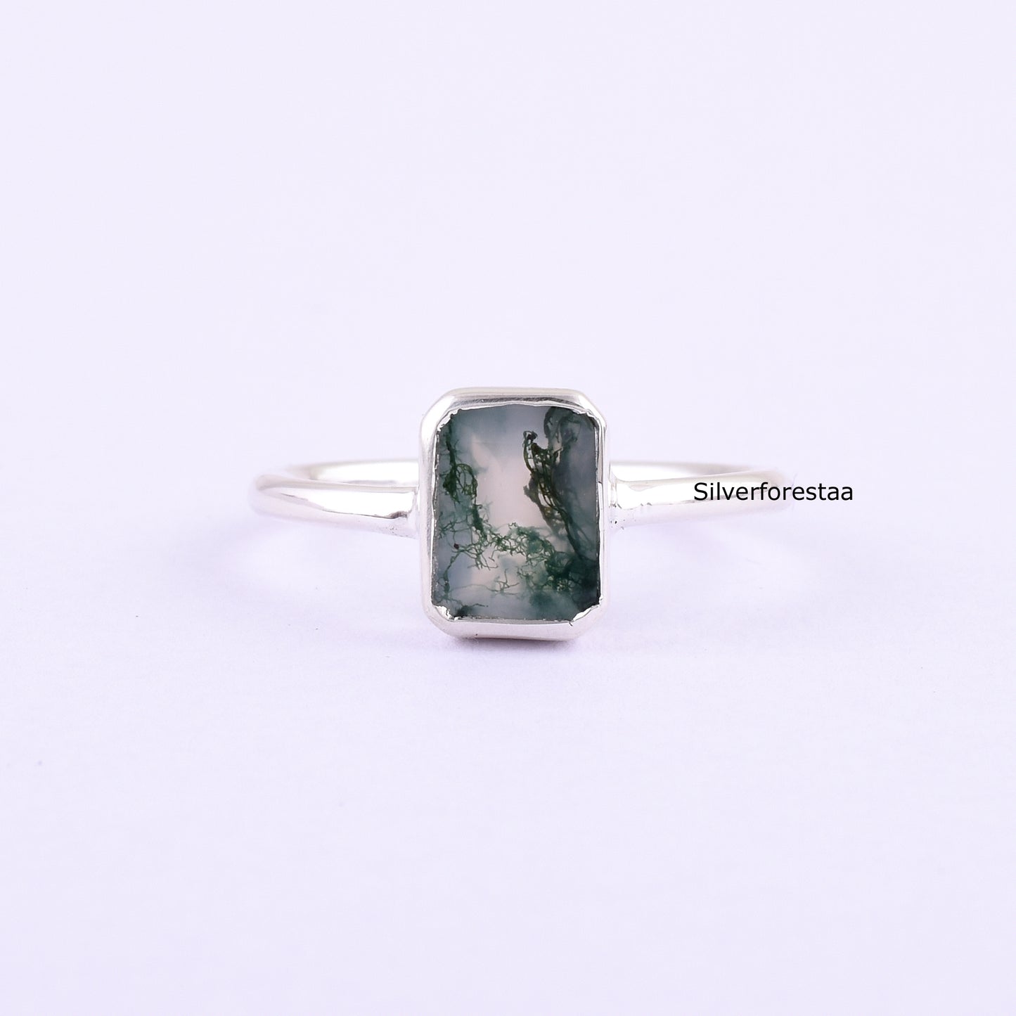 Natural Moss Agate Ring 925 Silver Gemstone Jewelry