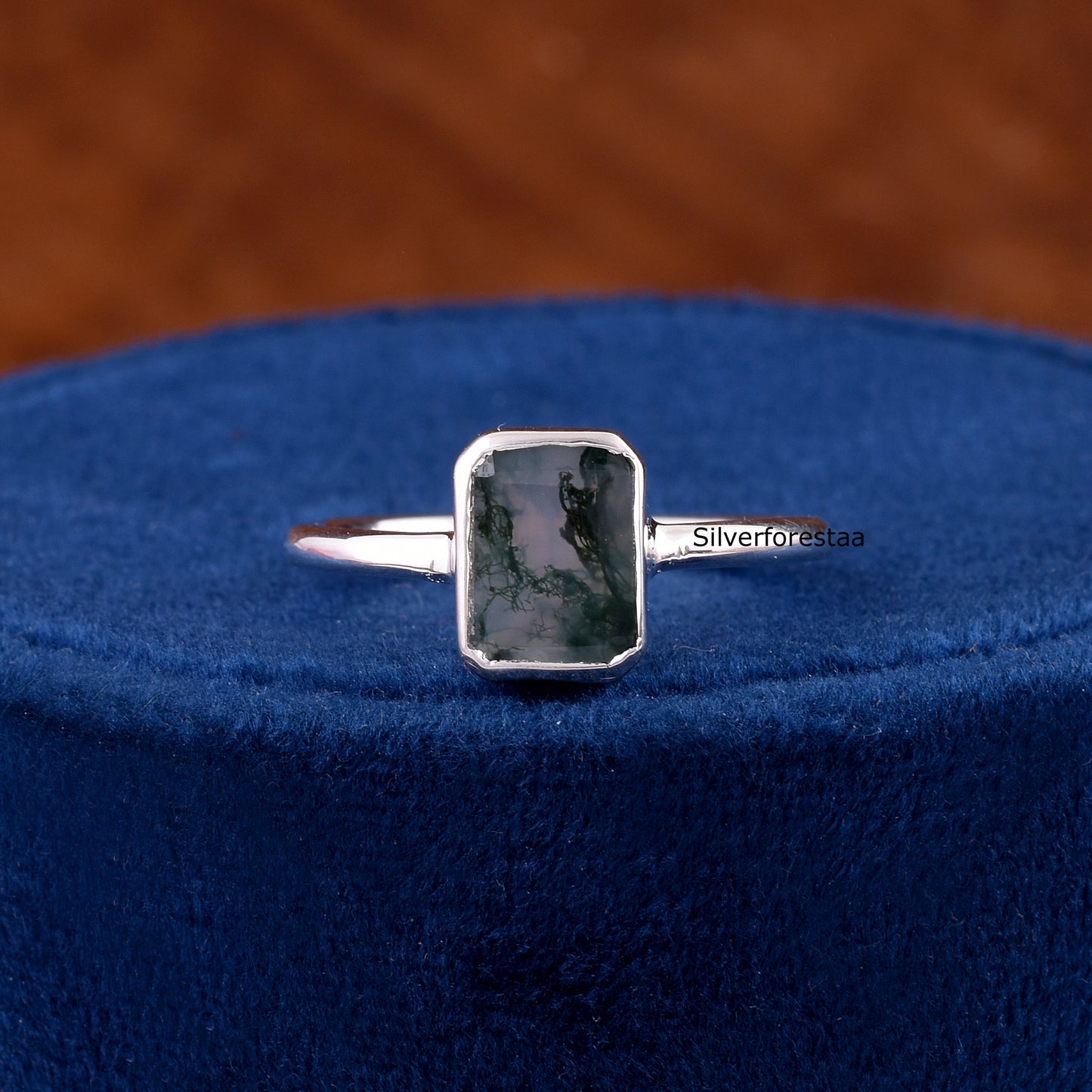 Natural Moss Agate Ring 925 Silver Gemstone Jewelry