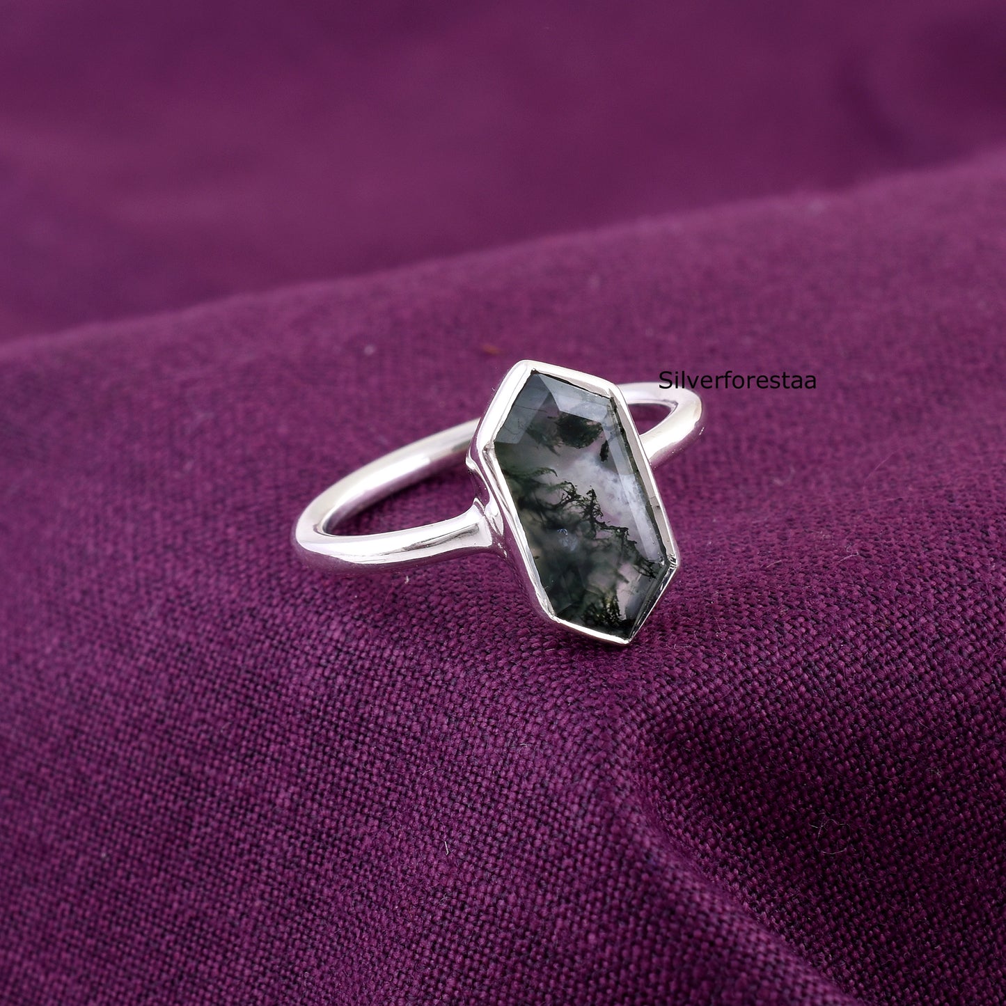 Moss Agate Gemstone Silver Ring | SilverForesta