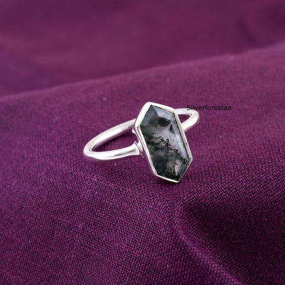Moss Agate Gemstone Silver Ring | SilverForesta