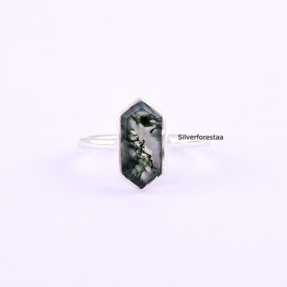 Moss Agate Gemstone Silver Ring | SilverForesta