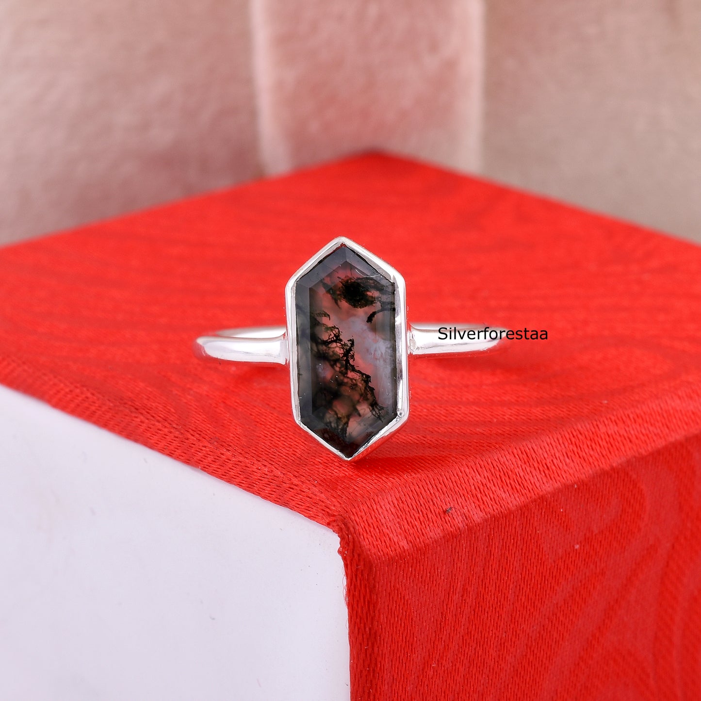 Moss Agate Gemstone Silver Ring | SilverForesta