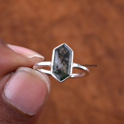 Moss Agate Gemstone Silver Ring | SilverForesta