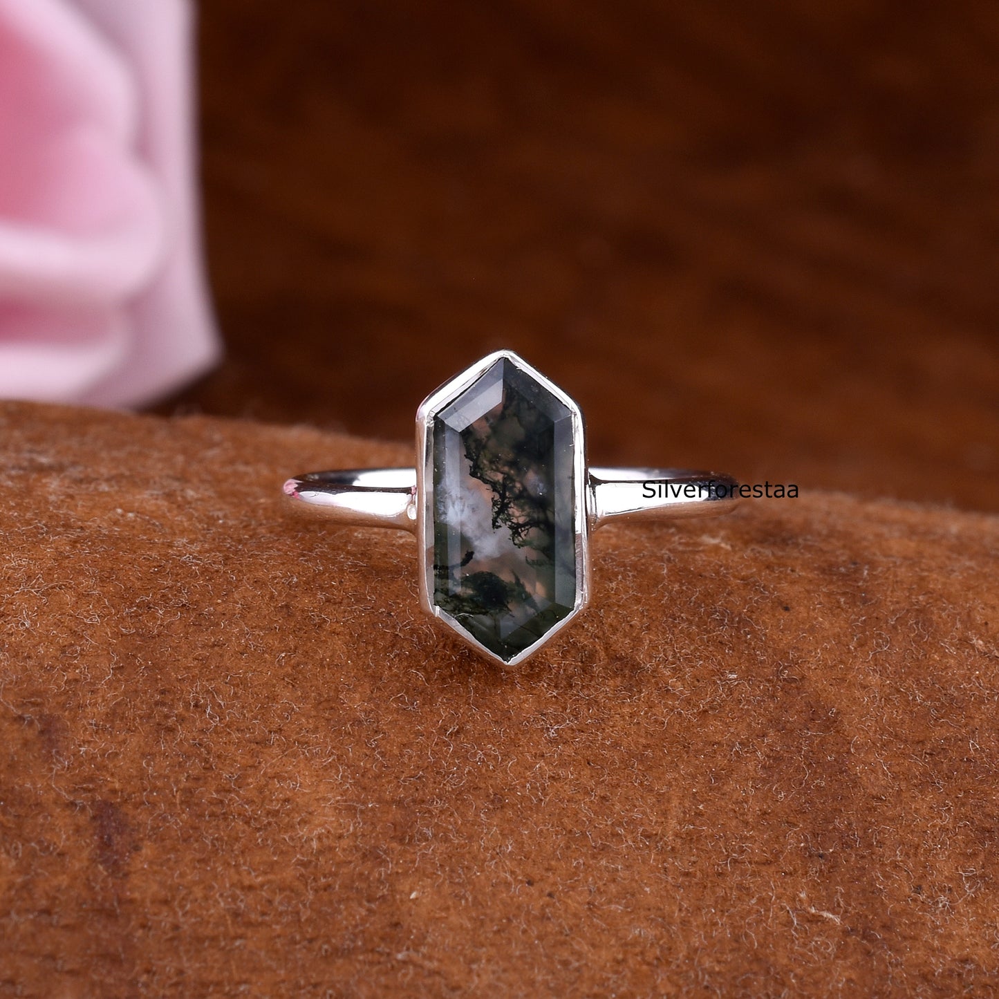 Moss Agate Gemstone Silver Ring | SilverForesta