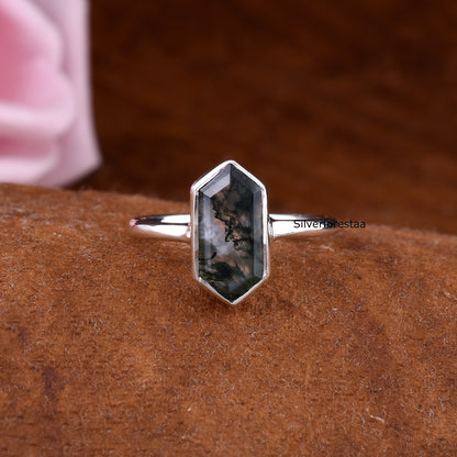 Moss Agate Gemstone Silver Ring | SilverForesta