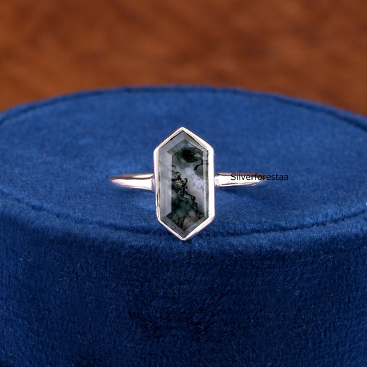 Moss Agate Gemstone Silver Ring | SilverForesta