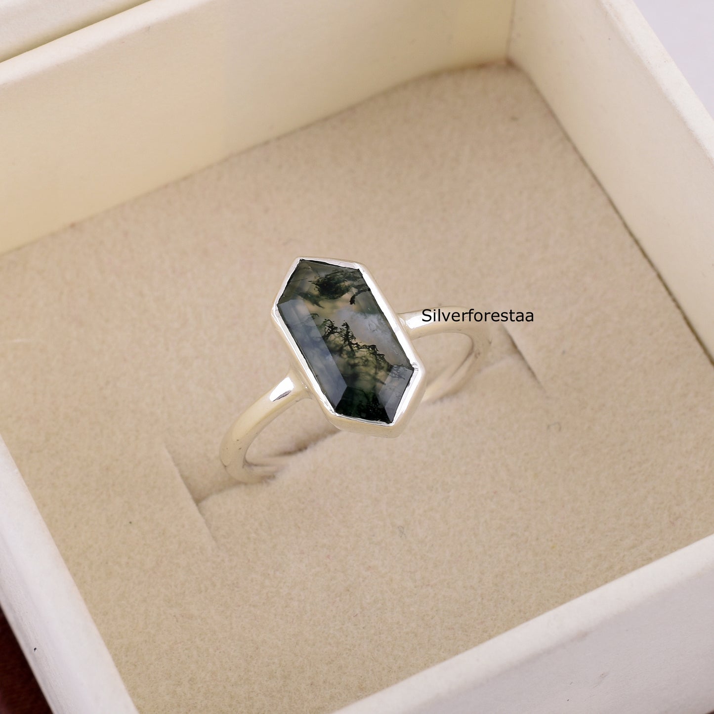 Moss Agate Gemstone Silver Ring | SilverForesta