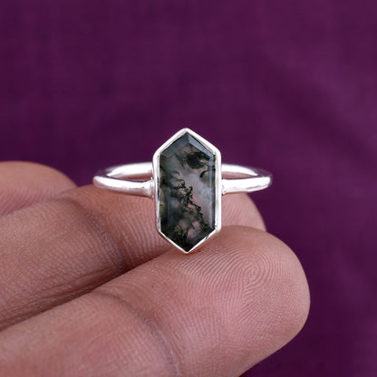 Moss Agate Gemstone Silver Ring | SilverForesta