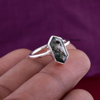 Moss Agate Gemstone Silver Ring | SilverForesta