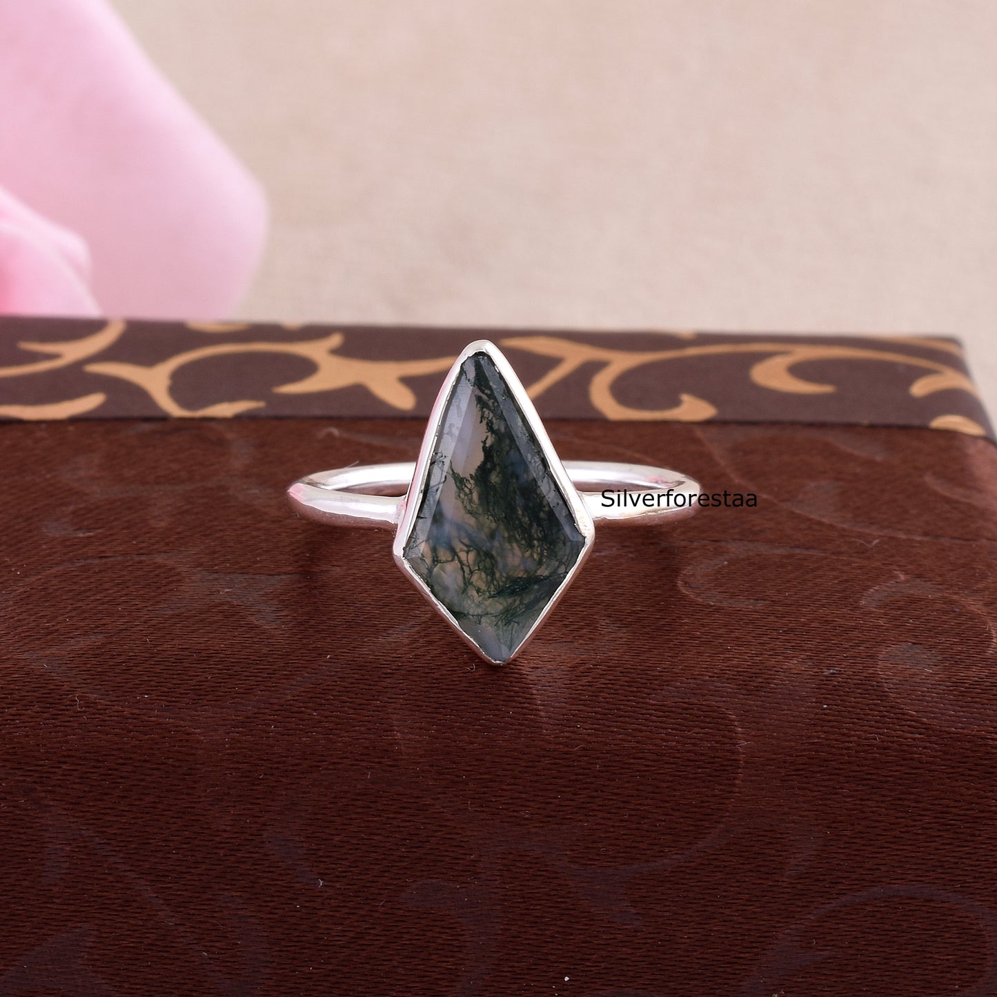 Natural Moss Agate Ring – 925 Sterling Silver
