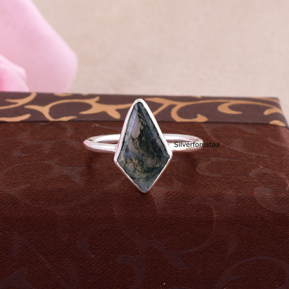 Natural Moss Agate Ring – 925 Sterling Silver