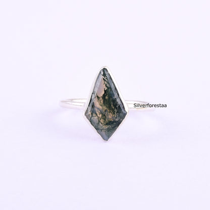 Natural Moss Agate Ring – 925 Sterling Silver