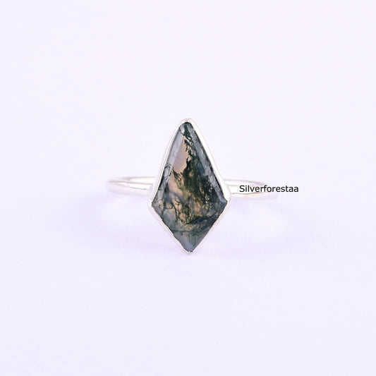 Natural Moss Agate Ring – 925 Sterling Silver