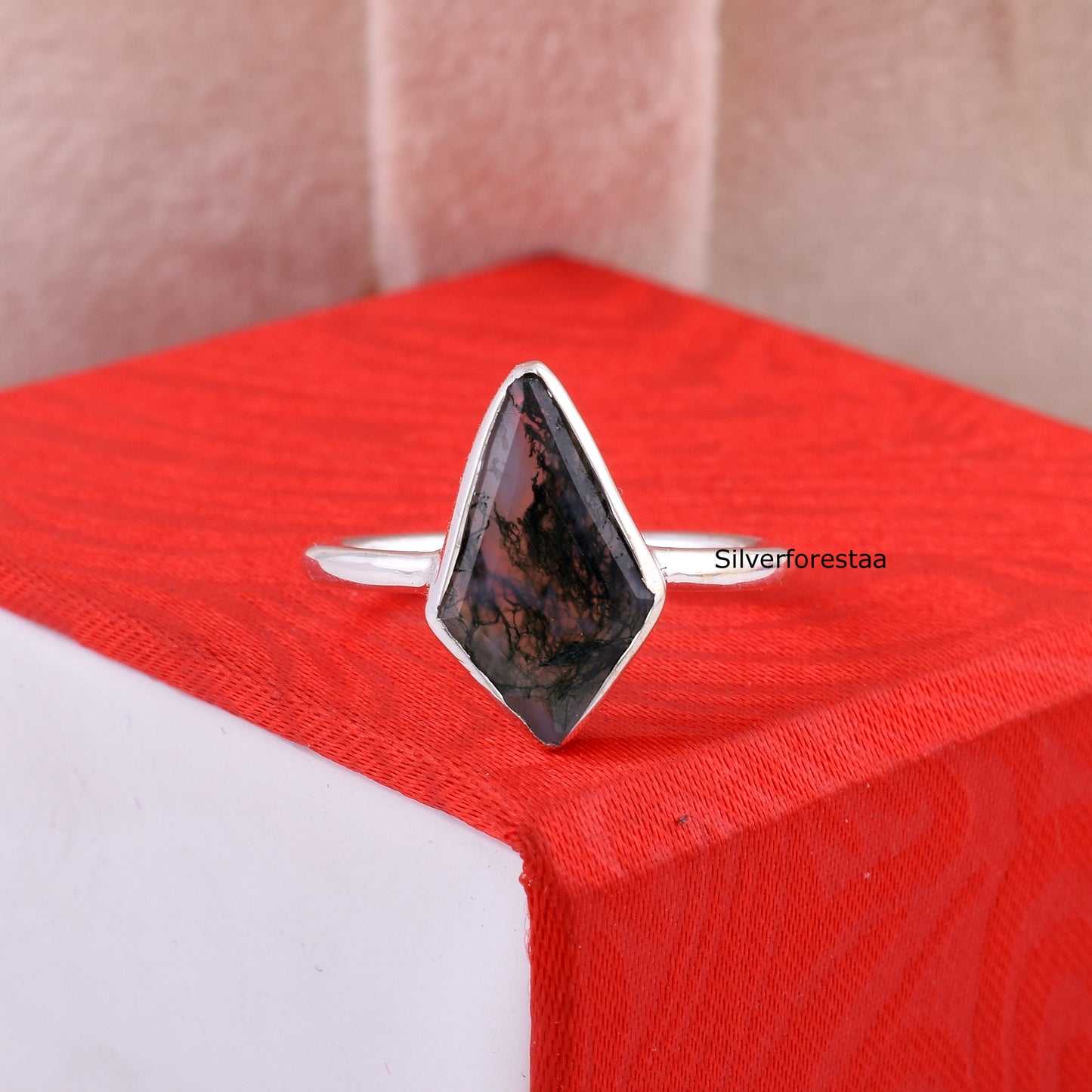 Natural Moss Agate Ring – 925 Sterling Silver