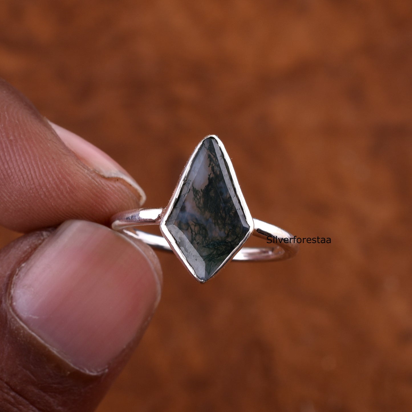 Natural Moss Agate Ring – 925 Sterling Silver