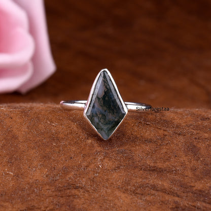 Natural Moss Agate Ring – 925 Sterling Silver