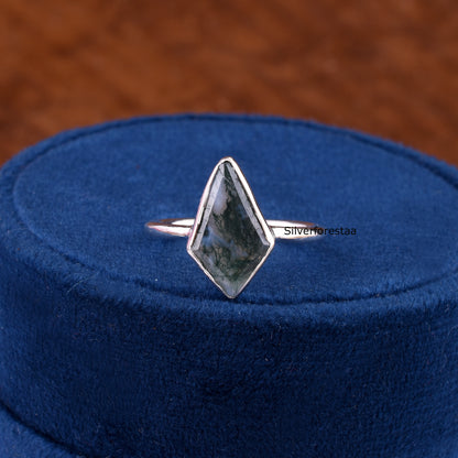 Natural Moss Agate Ring – 925 Sterling Silver