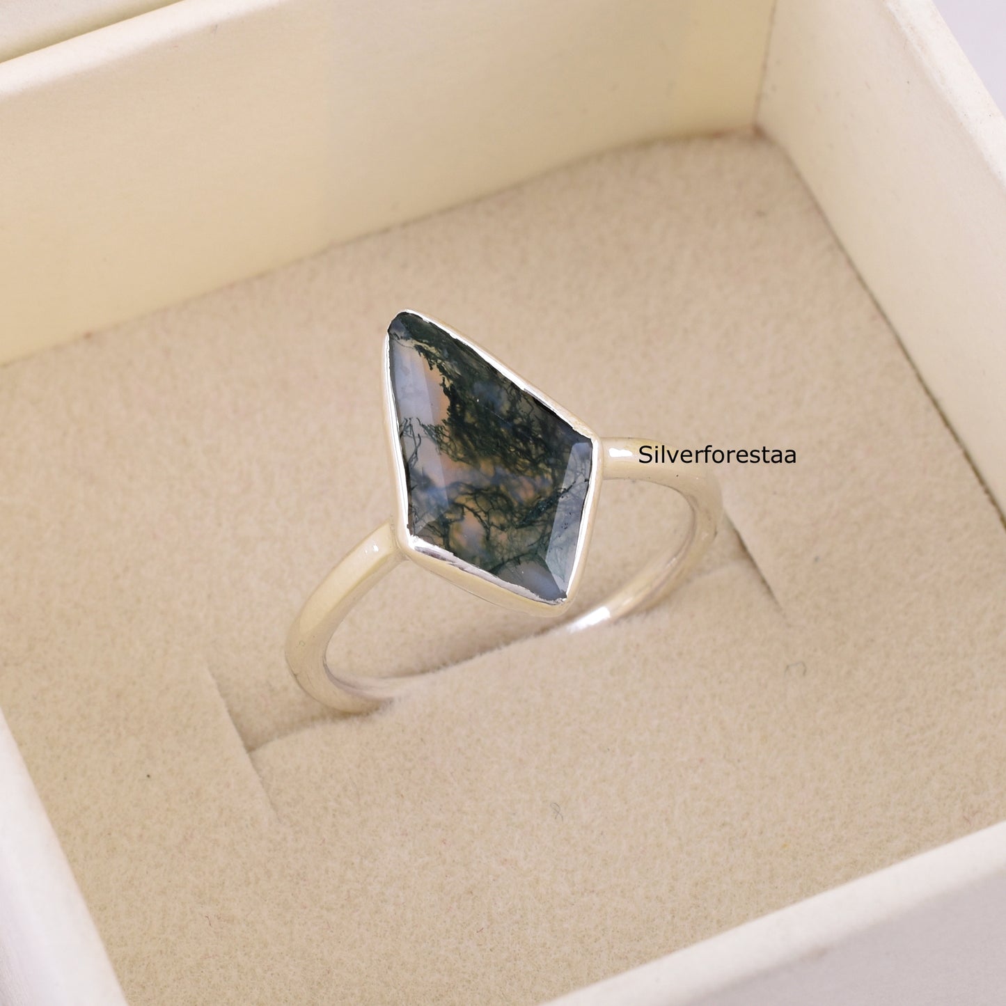Natural Moss Agate Ring – 925 Sterling Silver