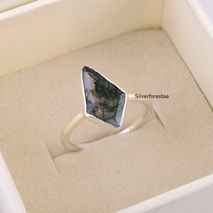 Natural Moss Agate Ring – 925 Sterling Silver