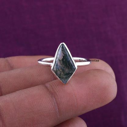 Natural Moss Agate Ring – 925 Sterling Silver