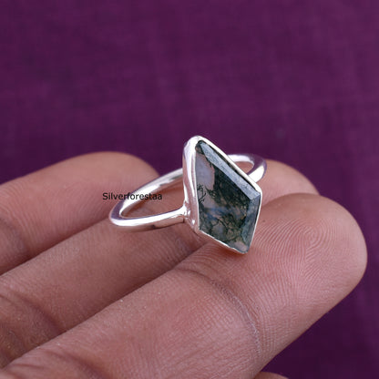 Natural Moss Agate Ring – 925 Sterling Silver