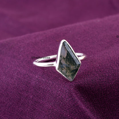 Natural Moss Agate Ring – 925 Sterling Silver