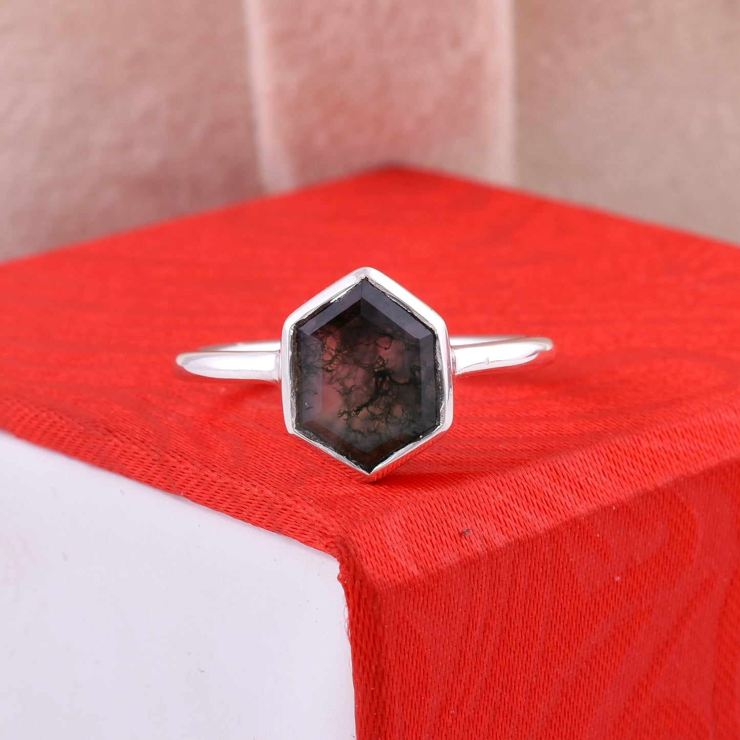 Handmade Silver Moss Agate Ring Unique Gift Idea