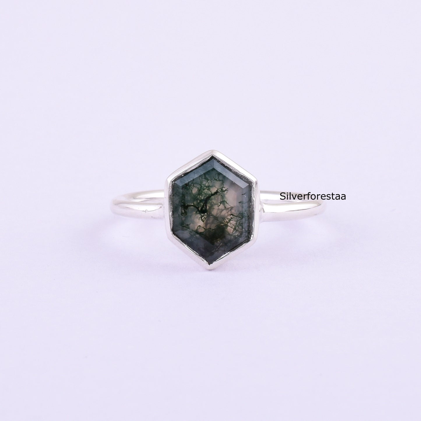 Handmade Silver Moss Agate Ring Unique Gift Idea