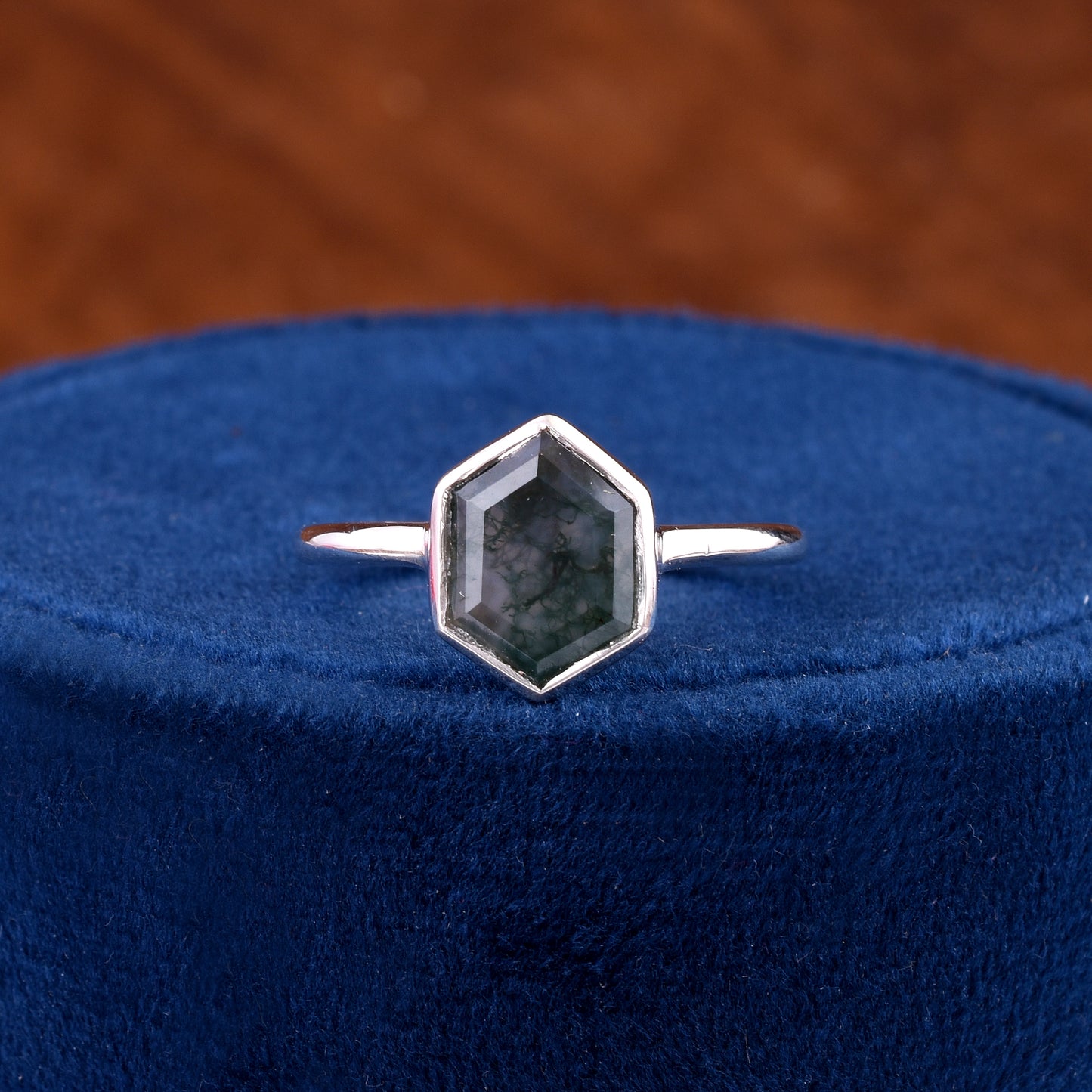 Handmade Silver Moss Agate Ring Unique Gift Idea