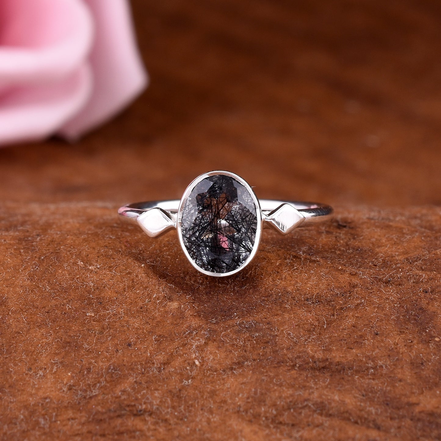 Black Rutile Gemstone Ring Handmade Silver Jewelry - SilverForestaa