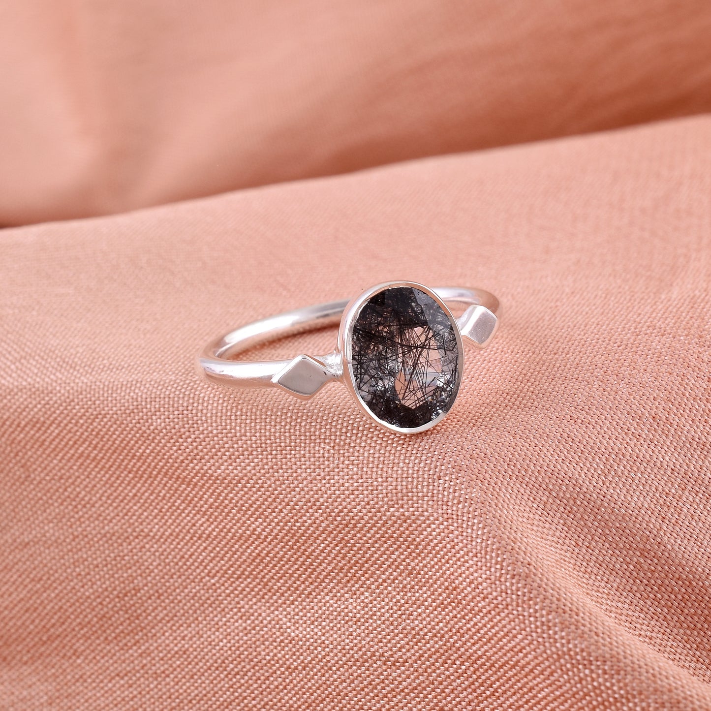 Black Rutile Gemstone Ring Handmade Silver Jewelry - SilverForestaa