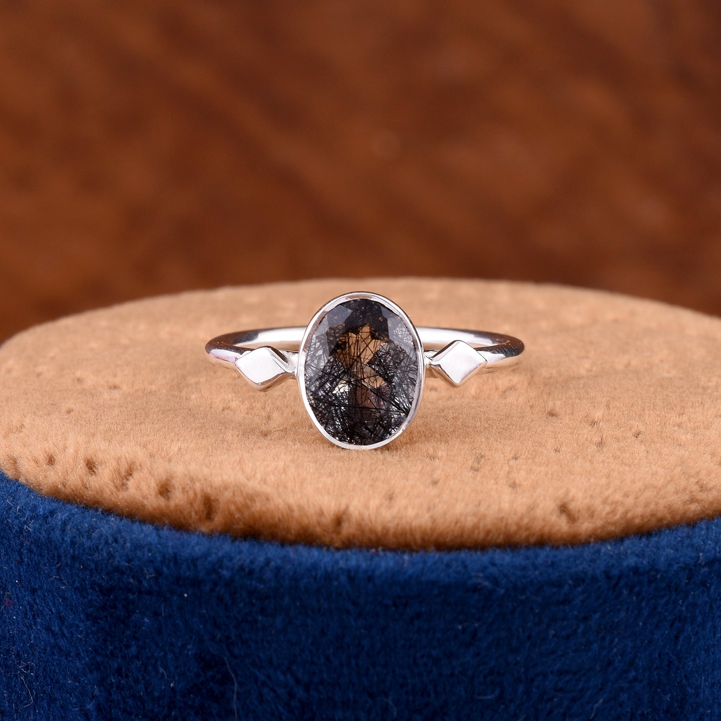 Black Rutile Gemstone Ring Handmade Silver Jewelry - SilverForestaa