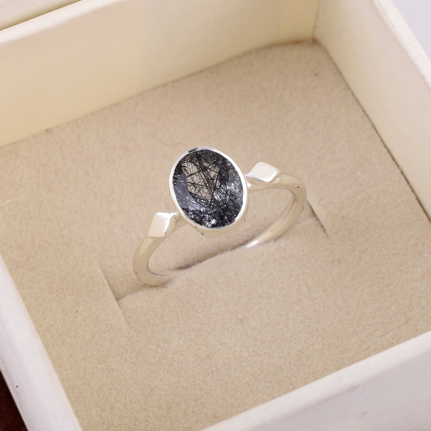 Black Rutile Gemstone Ring Handmade Silver Jewelry - SilverForestaa