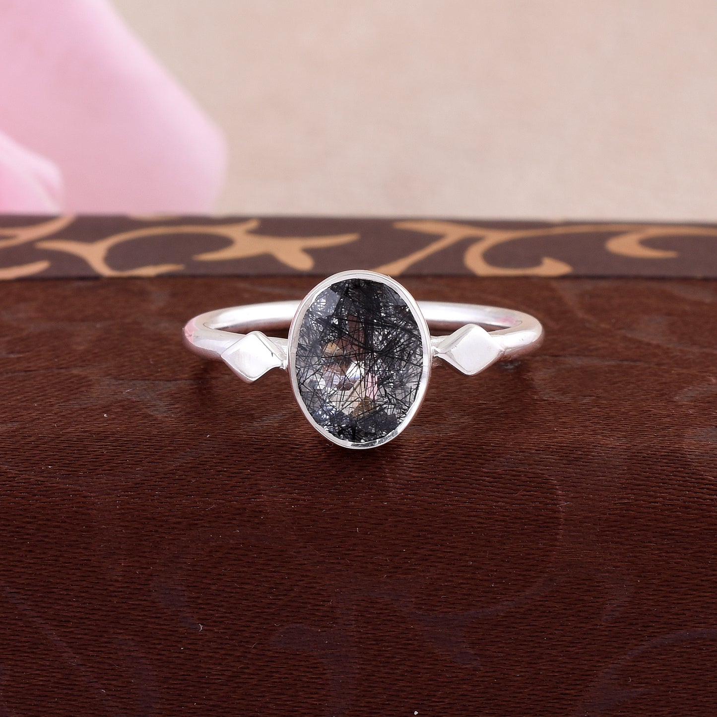 Black Rutile Gemstone Ring Handmade Silver Jewelry - SilverForestaa