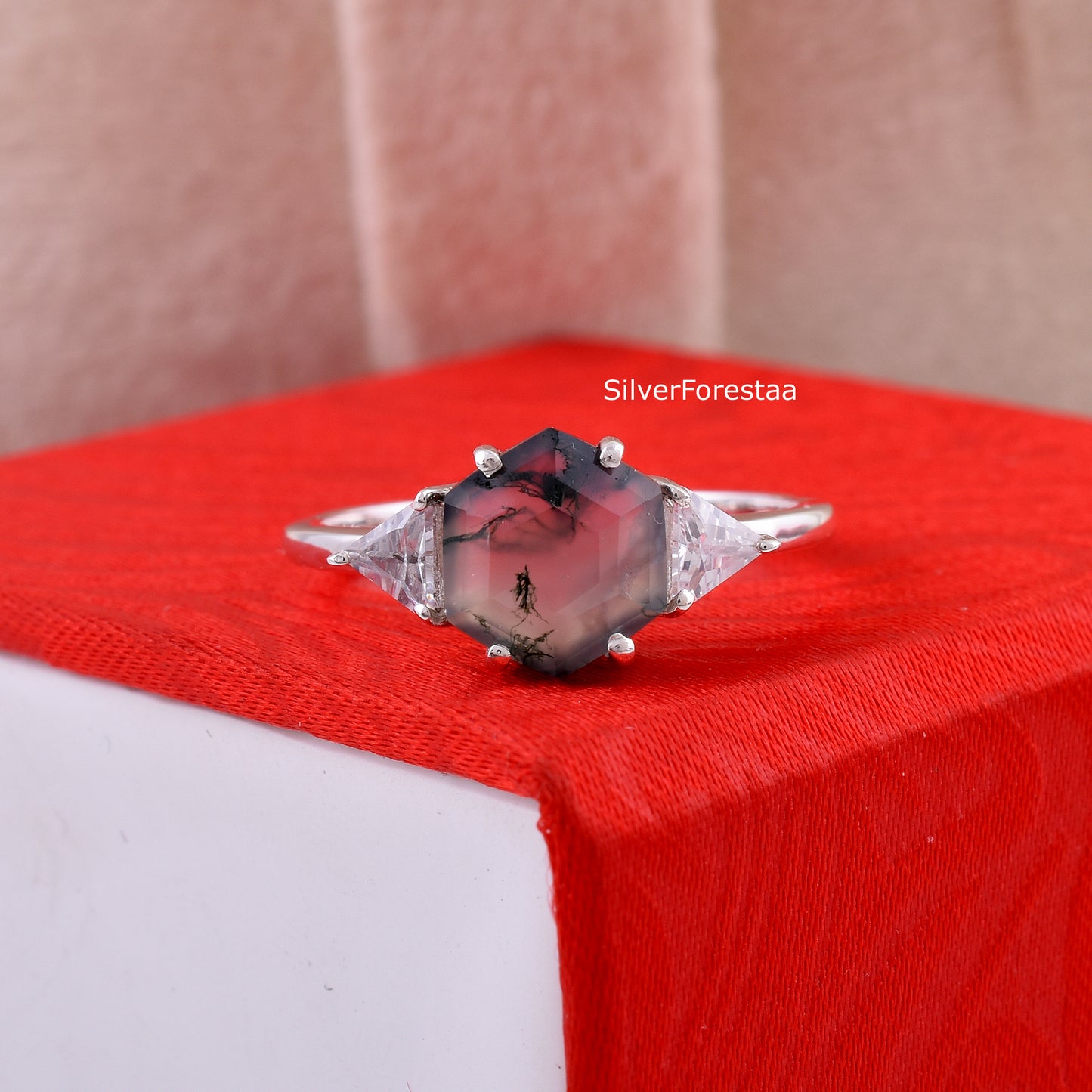 Moss Agate Gemstone Ring Handmade Boho Style