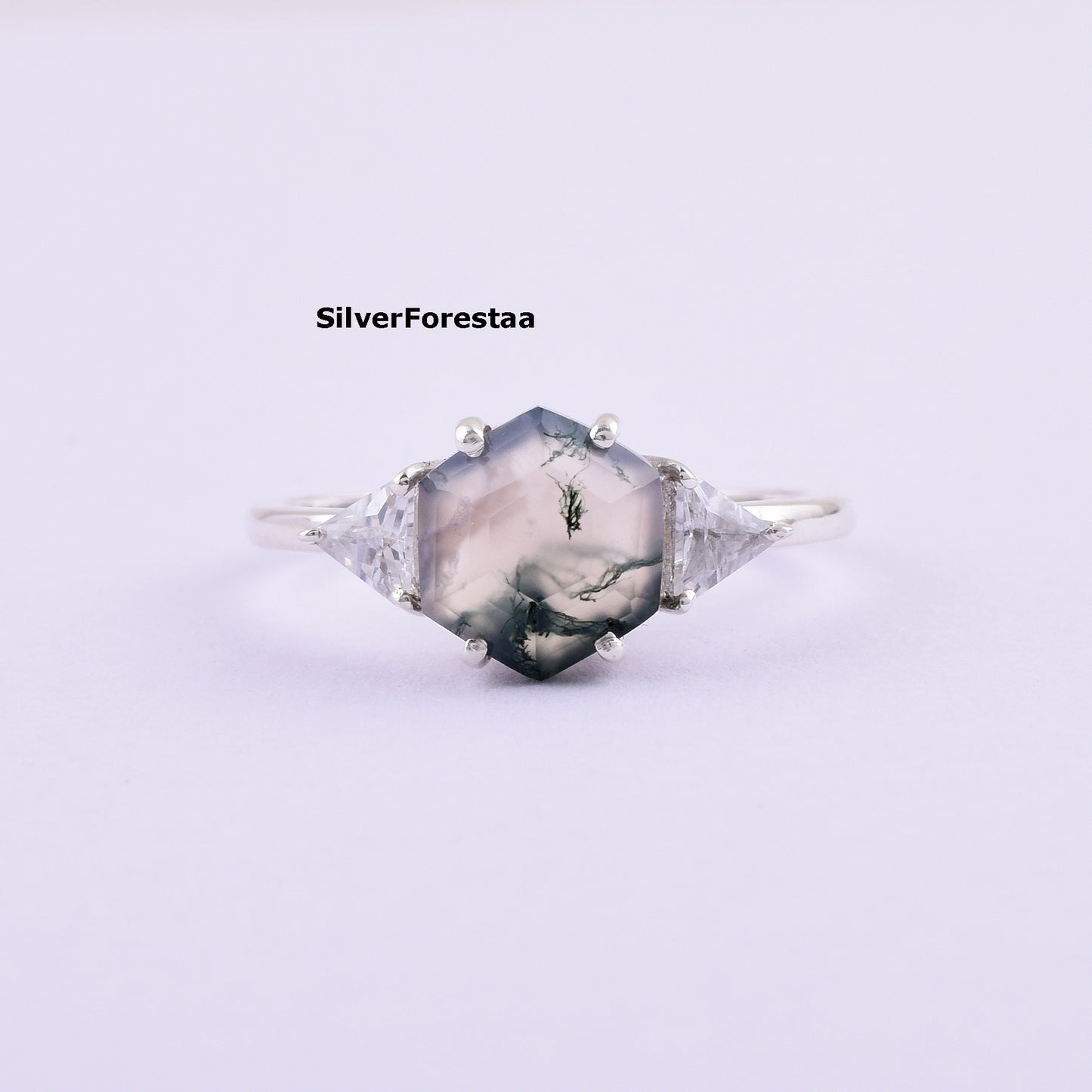 Moss Agate Gemstone Ring Handmade Boho Style