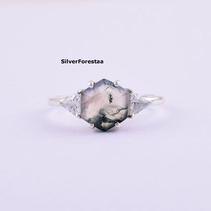 Moss Agate Gemstone Ring Handmade Boho Style