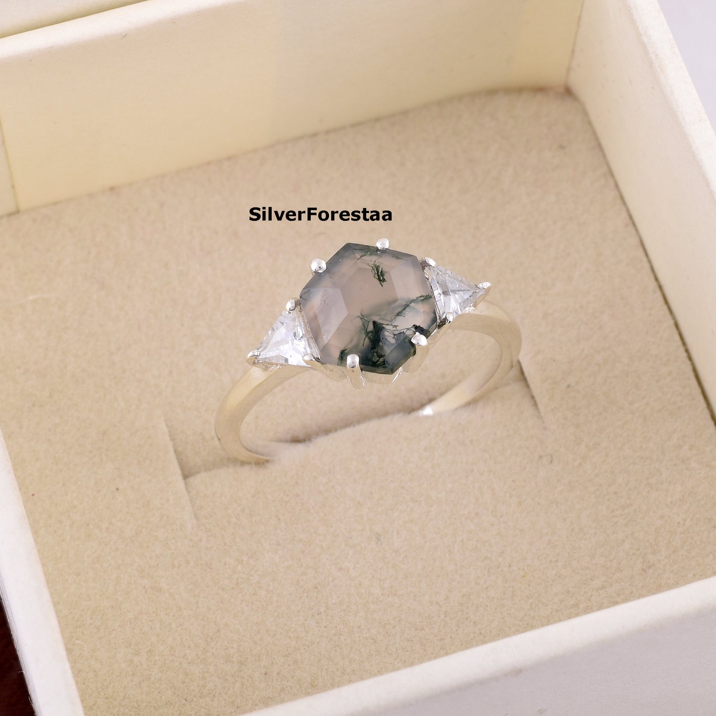 Moss Agate Gemstone Ring Handmade Boho Style